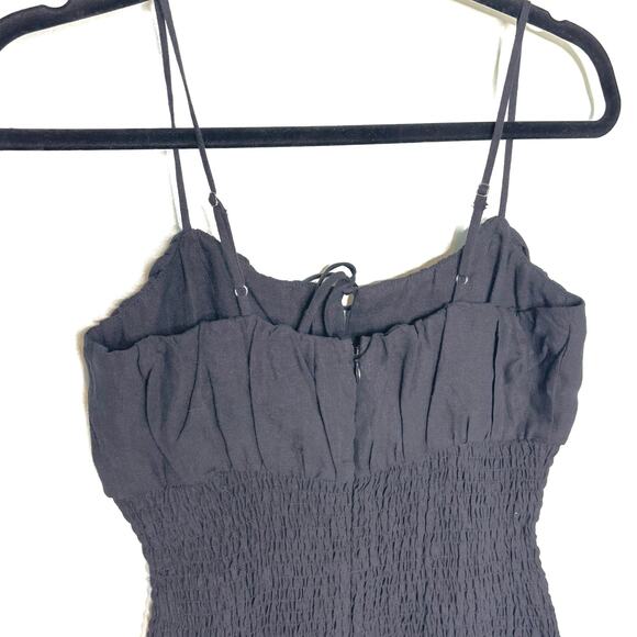 J Crew Smocked Linen Sleeveless Midi Dress Black 4 NWT - Picture 9 of 10